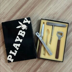 VINTAGE 1970s Playboy Stainless Steel / Wood bar set
